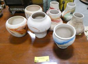 lot 17 image: Lot of 8 Nemadji Indian pottery vases, all in nice condition