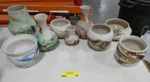 lot 19 image: Lot of 9  Nemadji Indian pottery vases, all in nice condition
