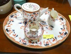 lot 25 image: Large serving platter with teapot and creamer by Oriental Ivory PB&S