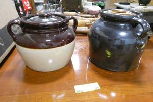 lot 27 image: 2 nice stoneware bean pots