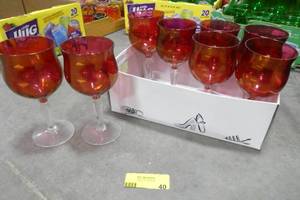 lot 40 image: A set of 8 Red with white stem goblets