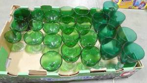 lot 41 image: A large group of 26 Green with white stem goblets and wine glasses