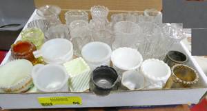 lot 56 image: Another large collection (31) of toothpick holders, mostly clear and milk glass