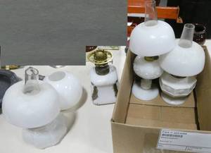 lot 84 image: group of 4 small hurricane lamps, milk glass