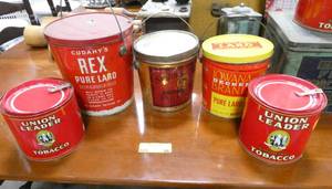 lot 86 image: Group of 5 tins, lard and tobacco