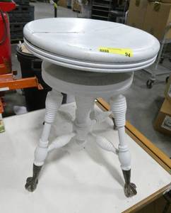 lot 94 image: Vintage piano stool with claw feet with glass ball