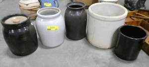 lot 101 image: 5 good sized stoneware crocks