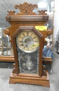 lot 107 image: Nice mantel clock by Ansomia Clock Co of NY, wind up with alarm