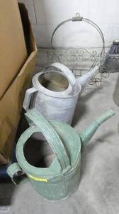 lot 109 image: 2 watering cans and wire plant holder