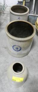 lot 110 image: A few more stoneware crocks 2 gallon in good shape