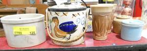 lot 120 image: Stoneware ice bucket, a couple of glasses, and some small crocks
