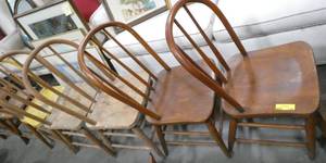 lot 154 image: 4 matching wood chairs, 2 refinished and 2 not