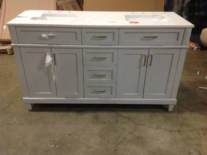Home Decorators Collection Talmore 60 in. Double Vanity in Sky Grey with Artificial Carrara Vanity Top with White Basin