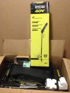 Ryobi 40V HP Brushless 21 in. Battery Walk Behind Push Lawn Mower and 10 Cordless Pole Saw  with 6 HR   Battery and Rapid Charger customer return see pictures
