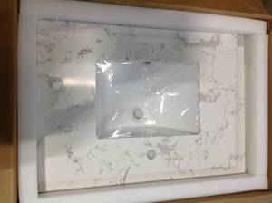 31 in. W x 22 in. D Marble Stone Bathroom Vanity Top in Carrara White with Ceramic Single Sink and Backsplash by VANITYFUS Customer Returns See Pictures