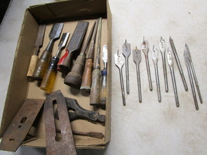Spade bits 14 to 1, wood chisels...