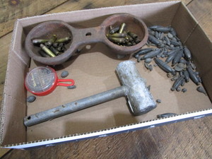 Lead weights & hammer, cast double ...