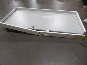 lot 415 image: Masonite 36 x 80 Steel Interior Utility Door In Grey, Single Bore, LH In-swing. - Scratch and Dent, Broken Jamb.