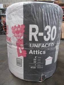 lot 385 image: Owens Corning Insulation 23  X 25  L R30 47.92 Sq. Ft. Unfaced, RU71. 1 Roll.