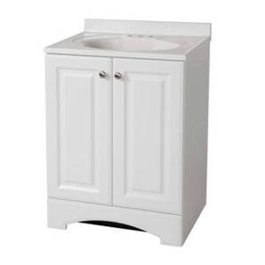 lot 371 image: Glacier Bay 24-12 in. W Vanity in White (No top, Damage To Side See Photos) Model # GB24P2COM-WH