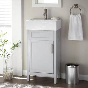 lot 368 image: Two Home Decorators Collection Arvesen 18 in. W x 12 in. D Vanities in Dove Grey ( Both Vanities Missing Tops)