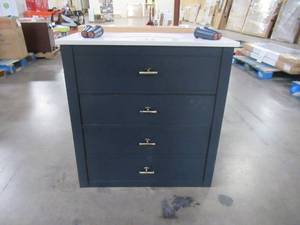 lot 392 image: Twin Star Home Dresser Style 30 in. Bath Vanity in Franklin Blue with Stone Vanity Top Model # 30BV438-F969 (Feet broken off)