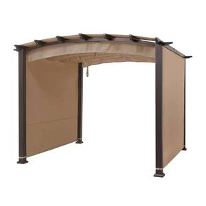 lot 472 image: Hampton Bay Millbay 10 ft. x 10 ft. Steel Outdoor Patio Arched Pergola with Retractable Canopy and 2 Side Panels, GFS60005C. - Unclaimed Freight.