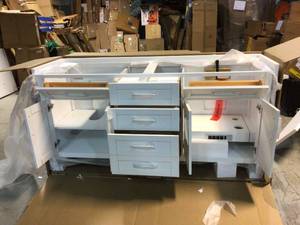 Riverdale 72 in. W x 21 in. D Vanity in White with a Carrara Marble Vanity Top in White with White Sink by Home Decorators Collection Customer Returns See Pictures