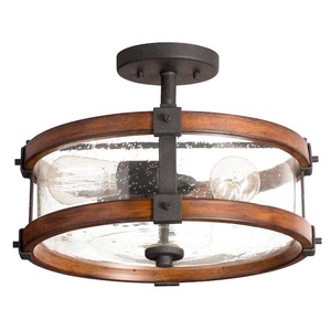 Kichler Barrington 14-in Distressed Black and Wood Tone Incandescent Semi-flush Mount Light