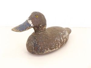 Antique 14 Wood Carved Glass Eye Duck Decoy