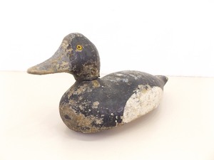 Antique 14.25 Wood Carved Glass Eye Duck Decoy
