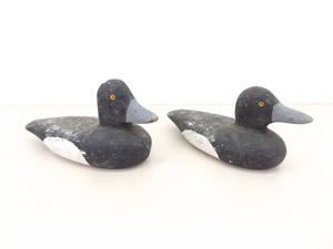 2 Antique 13 Wood Carved Glass Eye Duck Decoy