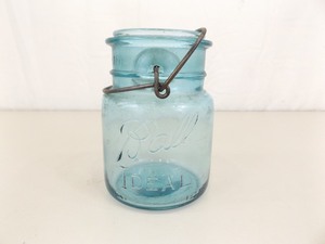 Rare Antique 1908 Pat. Pint Sized Blue Ball Ideal Mason Jar