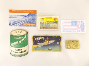 Lot of Misc Vintage Travel Stickers, Advertising Needle Envelopes, etc.