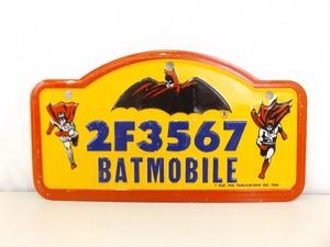 Vintage 1966 Batmobile Tin License Plate