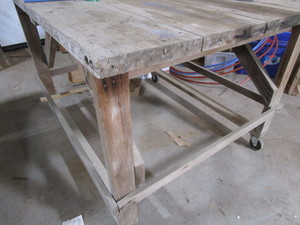Wooden workbench on rollers, 60x48...