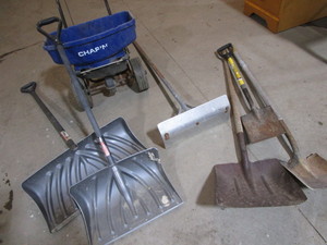 Salt spreader, snow shovels, roof r...