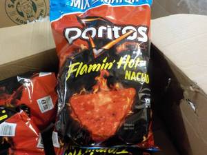 lot 306 image: 8 Large Bags 2 Cases Doritos Flamin...