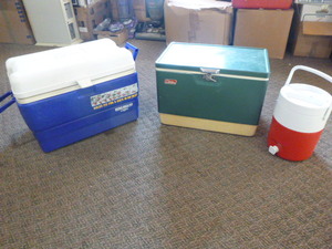 2 Coolers and Water Jug