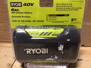 lot 74 image: RYOBI 40V Lithium-Ion 6.0 Ah High Capacity Battery&nbspCustomer Returns See Picutres