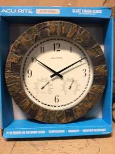 lot 75 image: AcuRite Faux 14 in. Slate Clock Combo with Thermometer and Hygrometer&nbspCustomer Returns See Picutres