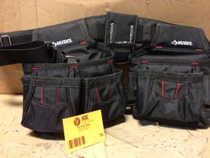 lot 76 image: Husky 2-Bag 10-Pocket Black Contractors Work Tool Belt Customer Returns See Picutres
