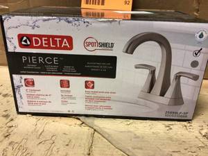 lot 92 image: Delta Pierce 4 in. Centerset 2-Handle Bathroom Faucet in SpotShield Brushed Nickel&nbspCustomer Returns See Picutres