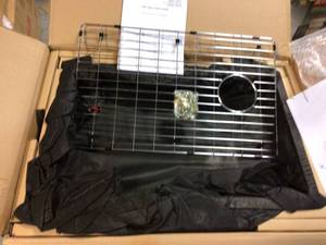 lot 9 image: Glacier Bay Brushed Stainless Steel 27 in. 18-Gauge Tight Radius Single Bowl Undermount Kitchen Sink with Grid and Strainer&nbspCustomer Returns See Picutres