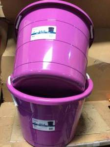 lot 22 image: HOMZ 17 gal. Rope Handle Tub Storage Tote in Purple (2-Pack)&nbspCustomer Returns See Picutres