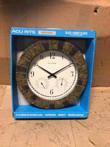 lot 23 image: AcuRite Faux 14 in. Slate Clock Combo with Thermometer and Hygrometer&nbspCustomer Returns See Picutres