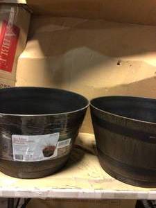 lot 35 image: 20.5 in. Dia x 12.25 in. H Kentucky Walnut Resin Whiskey Barrel&nbspCustomer Returns See Picutres