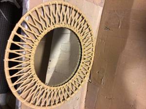 lot 36 image: StyleWell Medium Round Brown Modern Accent Mirror with Polyrattan Braiding (24 in. Diameter)&nbspCustomer Returns See Picutres