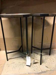 lot 38 image: StyleWell Round Black Finish Metal End Table with Haze Finish Wood Top (12 in. W x 21.5 in. H)&nbspCustomer Returns See Picutres