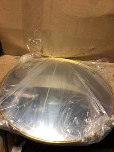 lot 42 image: Medium Round Gold Convex Classic Accent Mirror (24 in. Diameter) by Home Decorators Collection&nbspCustomer Returns See Picutres